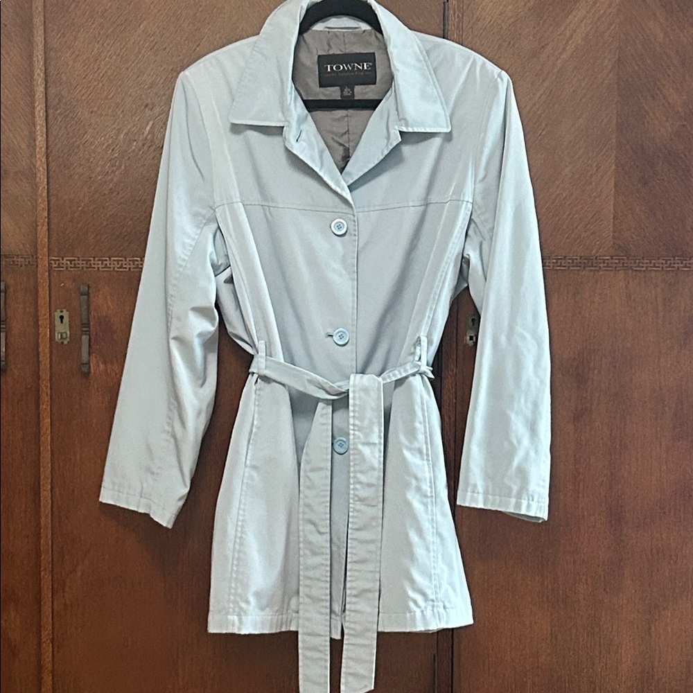 London Fog Towne Women's Light Blue Belted Jacket size L